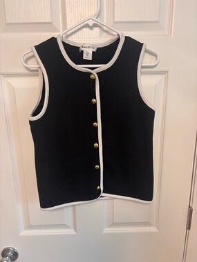 Bailey 44 Black Knit Vest with White Trim and Gold Buttons